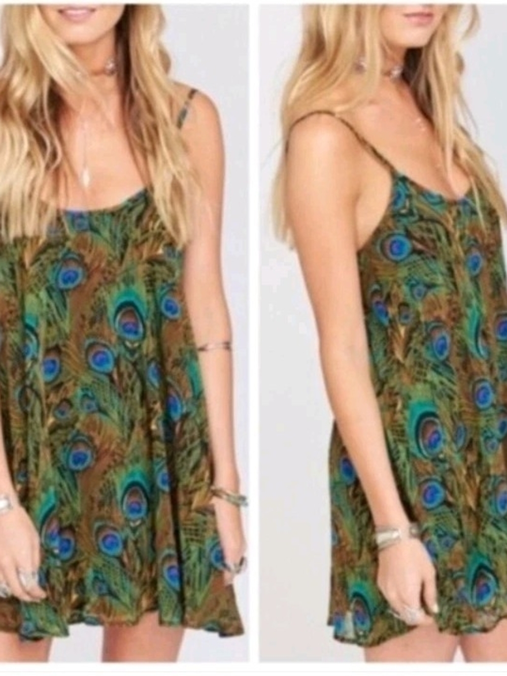 Show Me Your Mumu Peacock Feather Print Spaghetti Strap Dress - Green & Blue